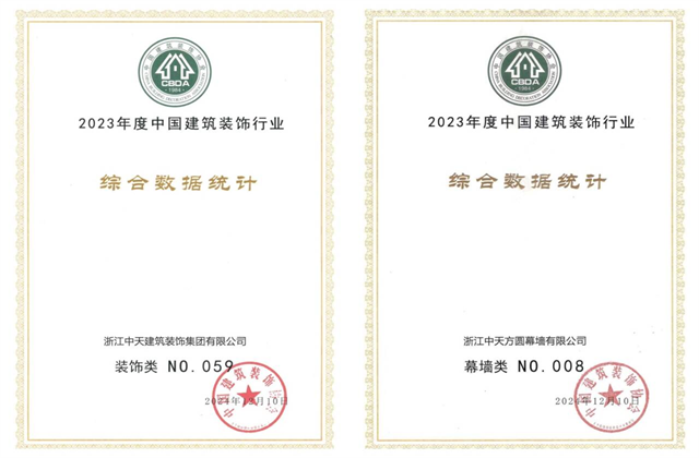 龙8-long8装饰集团位列2023年度中国建筑装饰企业百强59位、幕墙百强第8位